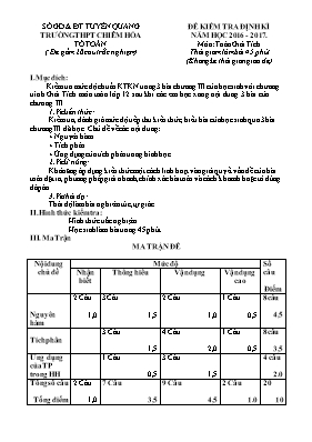 Đề kiểm tra định kì năm học 2016 - 2017, môn Giải tích